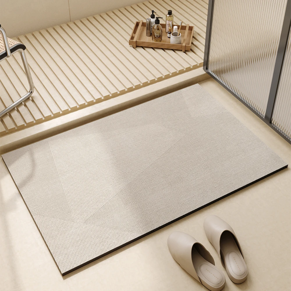 Bamboo Bath Mat - Lichte koffiekleurige geometrische lijnen diatomeeën badmat